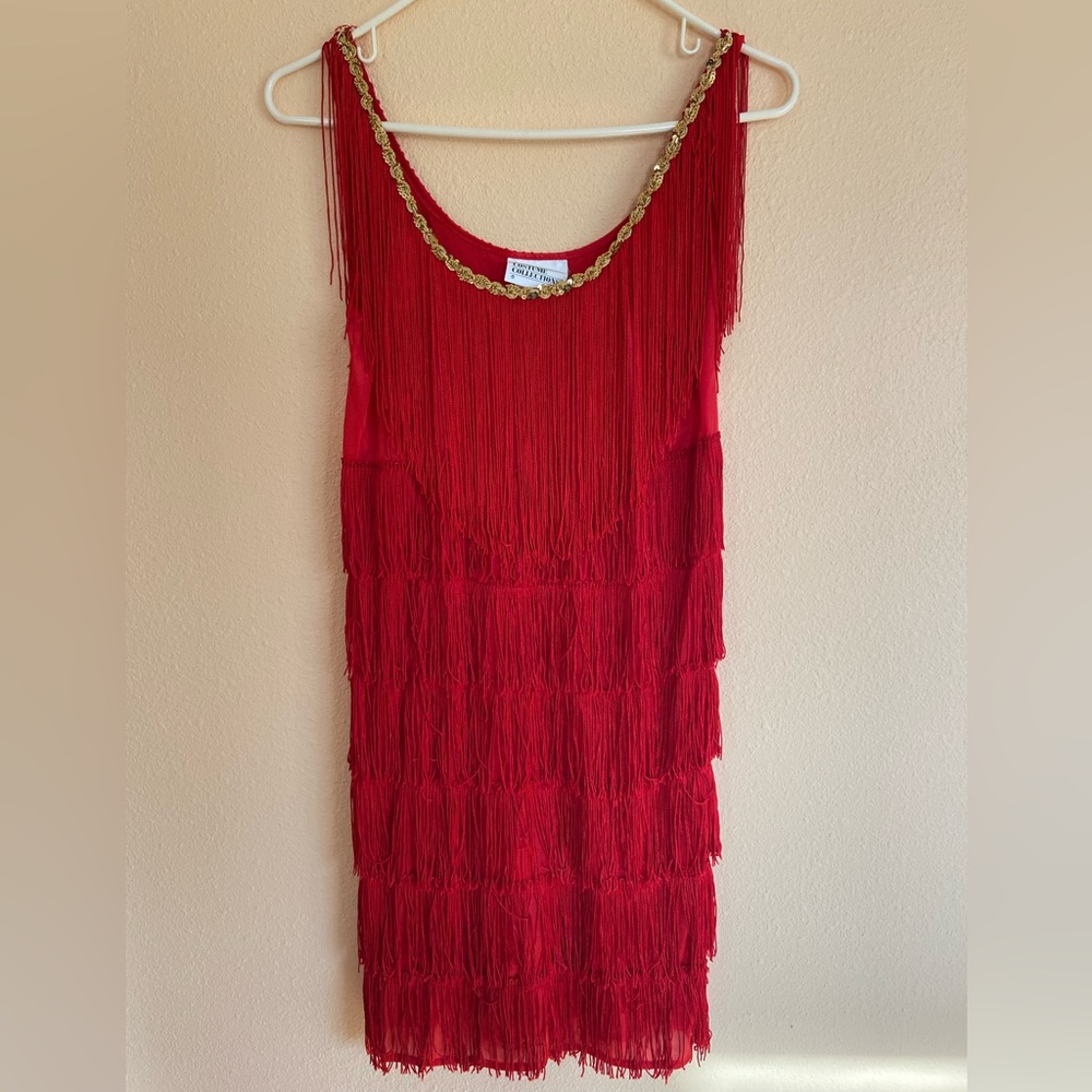 Women’s California Costume Collections Red Fringe Flapper Dress, Size Medium